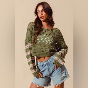 Open knit stripe sweater